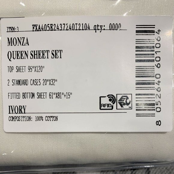 FRETTE MONZA QUEEN 4 PIECE SHEET SET IVORY SATEEN - Picture 2 of 2